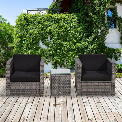 3-Pieces Outdoor PE Rattan Bistro Set with 10cm Cushions