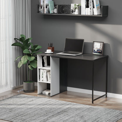 Computer Desk with 3-Tier Storage Shelves Writing Desk with Two Side Compartments for Home Office