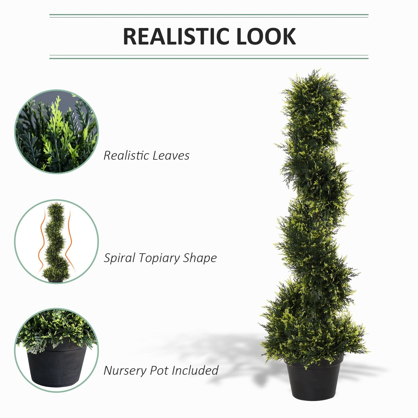 Set Of 2 90cm/3FT Artificial Spiral Topiary Trees w/ Pot Fake Indoor Outdoor Greenery Plant Home Office Garden Décor Green