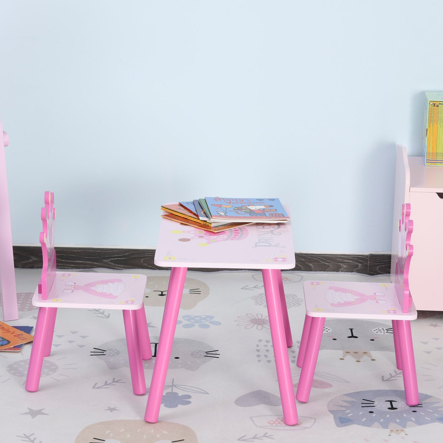 Kids Three-Piece Table and Chairs Set Pink