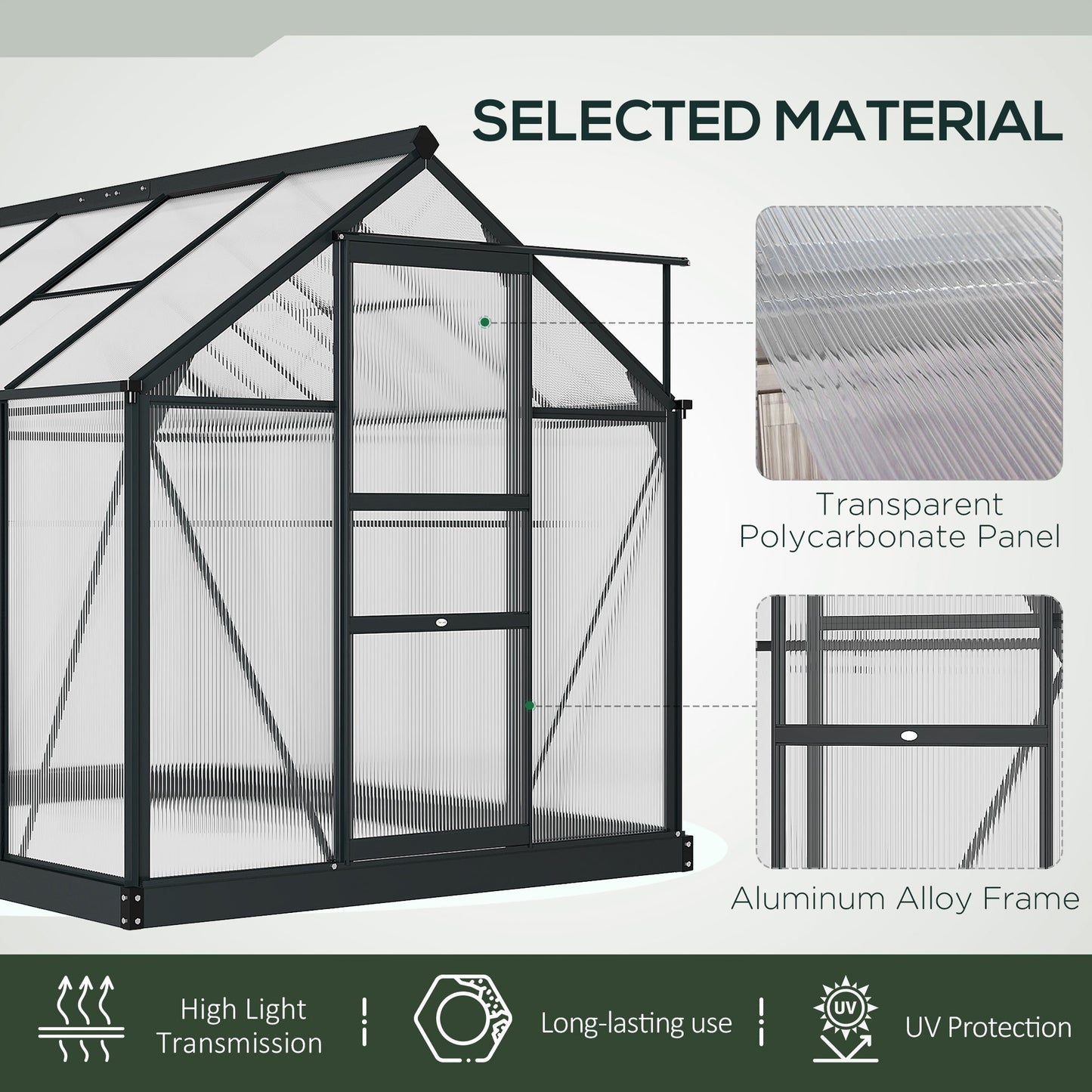 Clear Polycarbonate Greenhouse Large Walk-In Green House Garden Plants Grow Galvanized Base Aluminium Frame With Slide Door