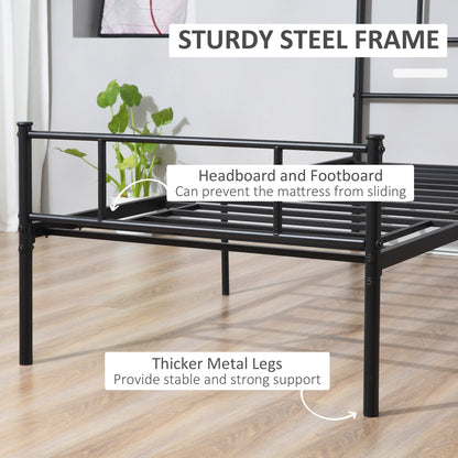 Single Metal Bed Frame Solid Bedstead Base with Headboard and Footboard