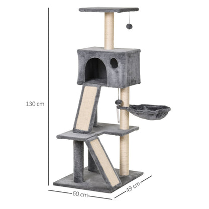 PawHut Cat Tree Tower with Sisal-Covered Scratching Posts and Ladders for Climbing and Playing