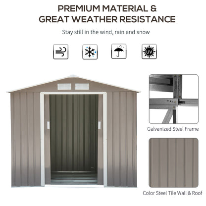 Galvanised 7 x 4' Double Door Apex Garden Shed Lockable With Ventilation Steel Grey by Steadfast