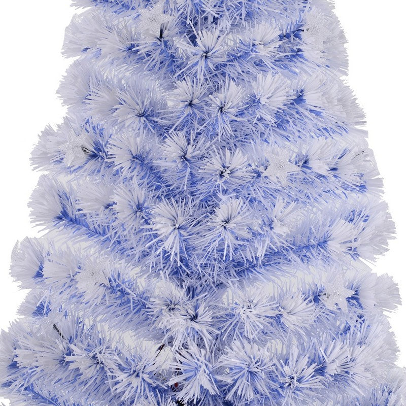 Homcom 6ft Artificial Fibre Optic Christmas Tree w/ 26 LED Lights Pre-Lit White Blue