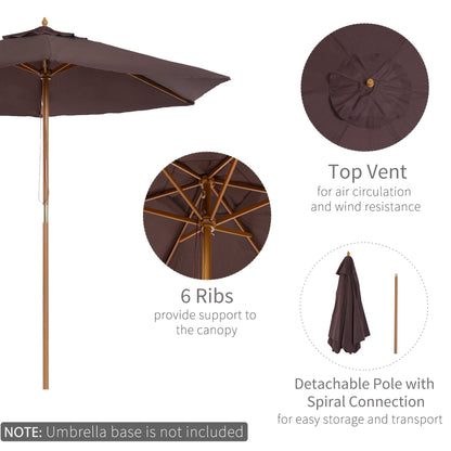 2.5 m Wooden Parasol Sun Shade-Coffee