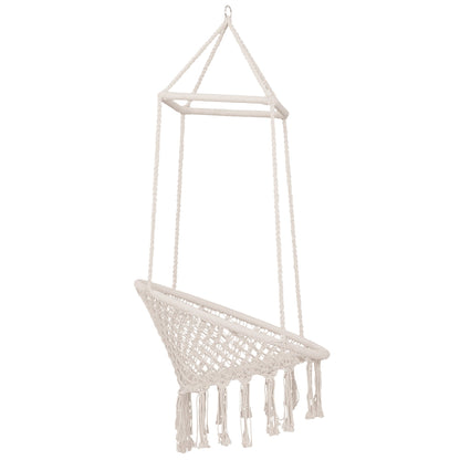 Hammock Macrame Hanging Rope Chair Hanging Seat Rope Tassels Solid Knitted Woven Net Seat Portable Garden Chair for Patio