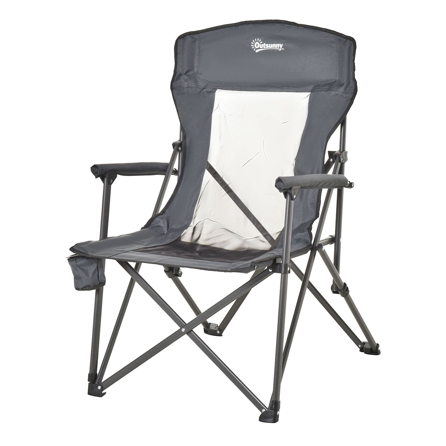 Folding Camping Chair Heavy Duty High Back Camping Fishing Chair w/ Cup Holder