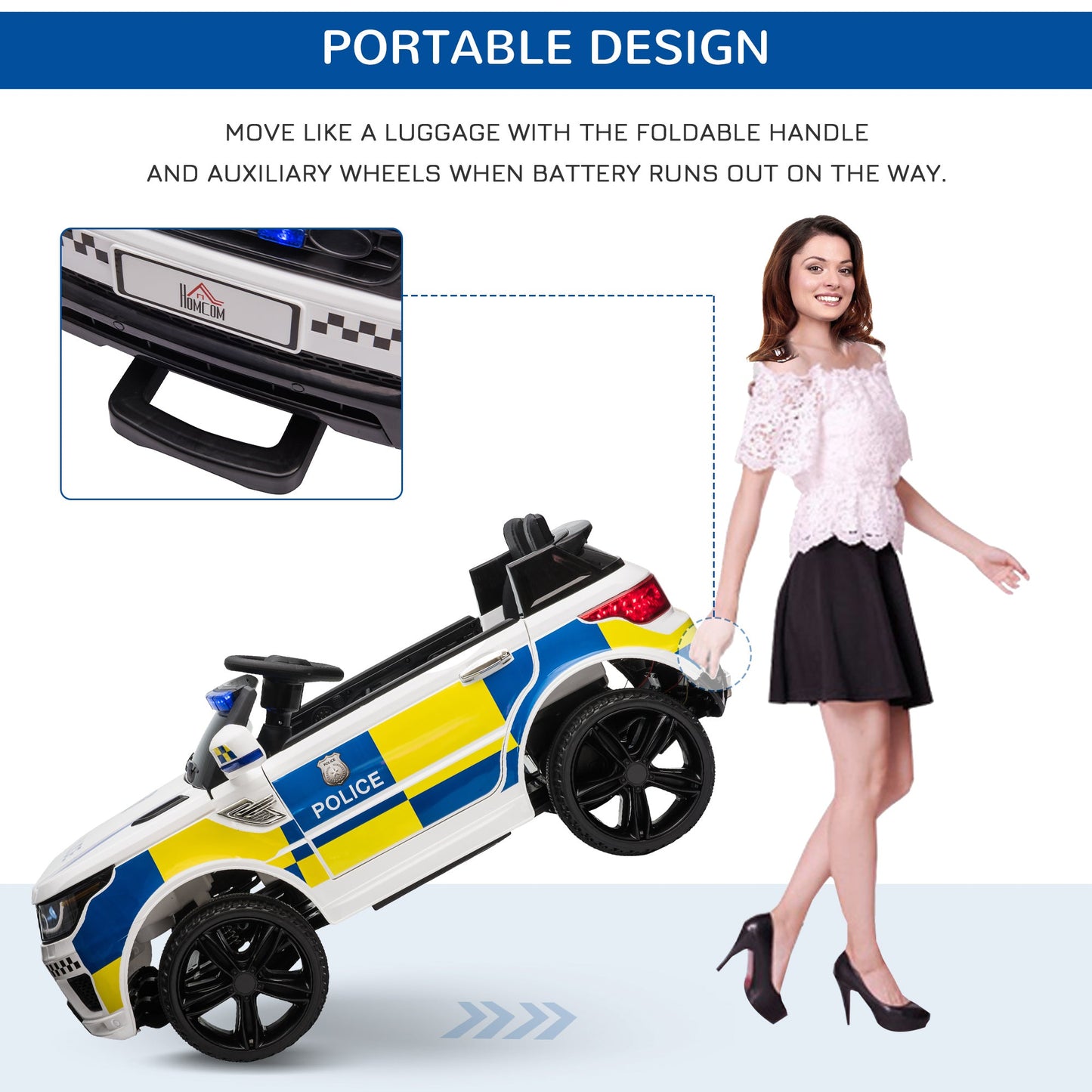 12V Kid Electric Ride On Police Car w/ Remote Siren Light Bluetooth 3-6 Years