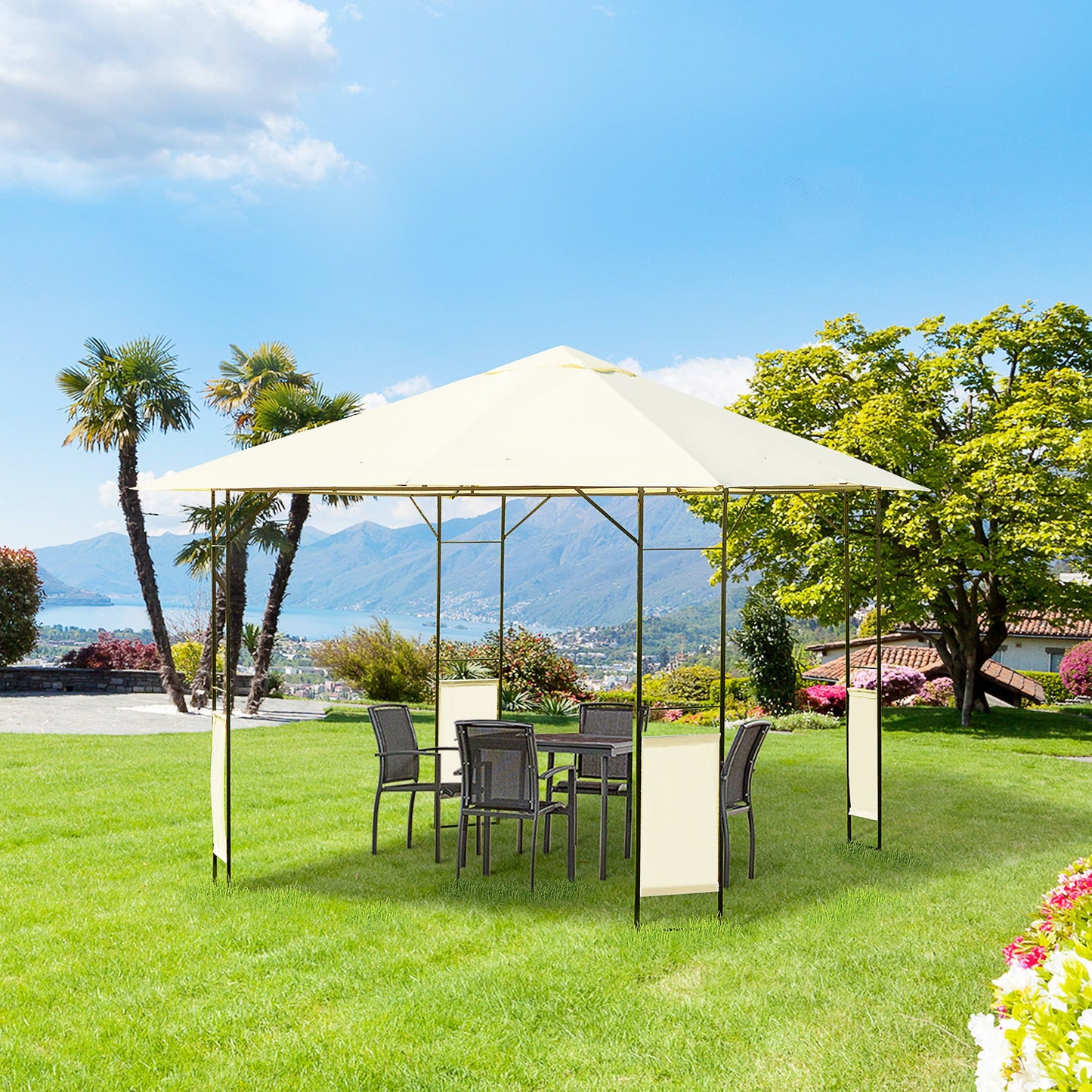 3 x 3 Meters Patio Garden Metal Gazebo Marquee Steel Frame with Canopy Awning Tent Water Resistant Cream