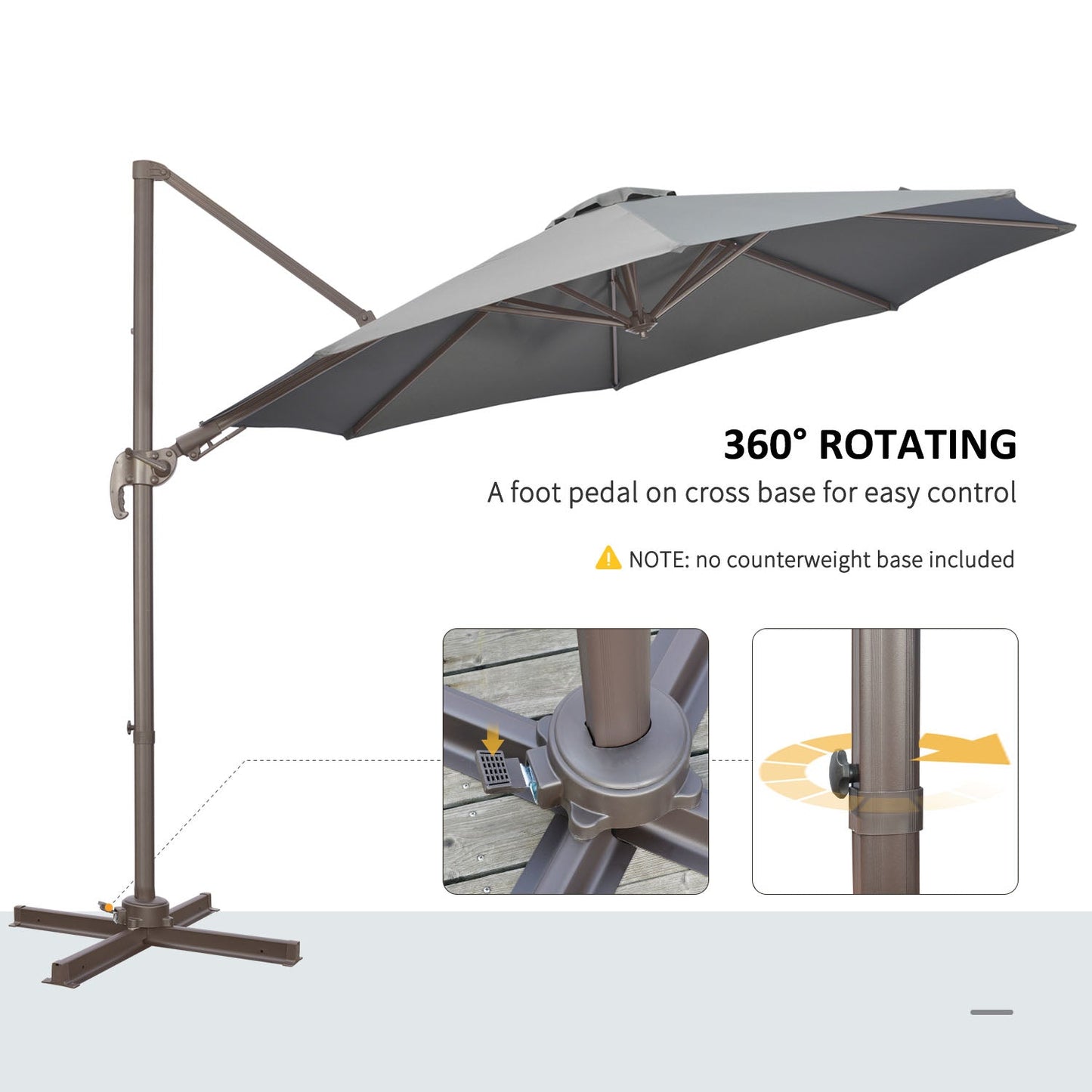 Outsunny 3(M) Cantilever Parasol 360 Rotation Roma Umbrella Hanging Sun Shade With Aluminium Frame