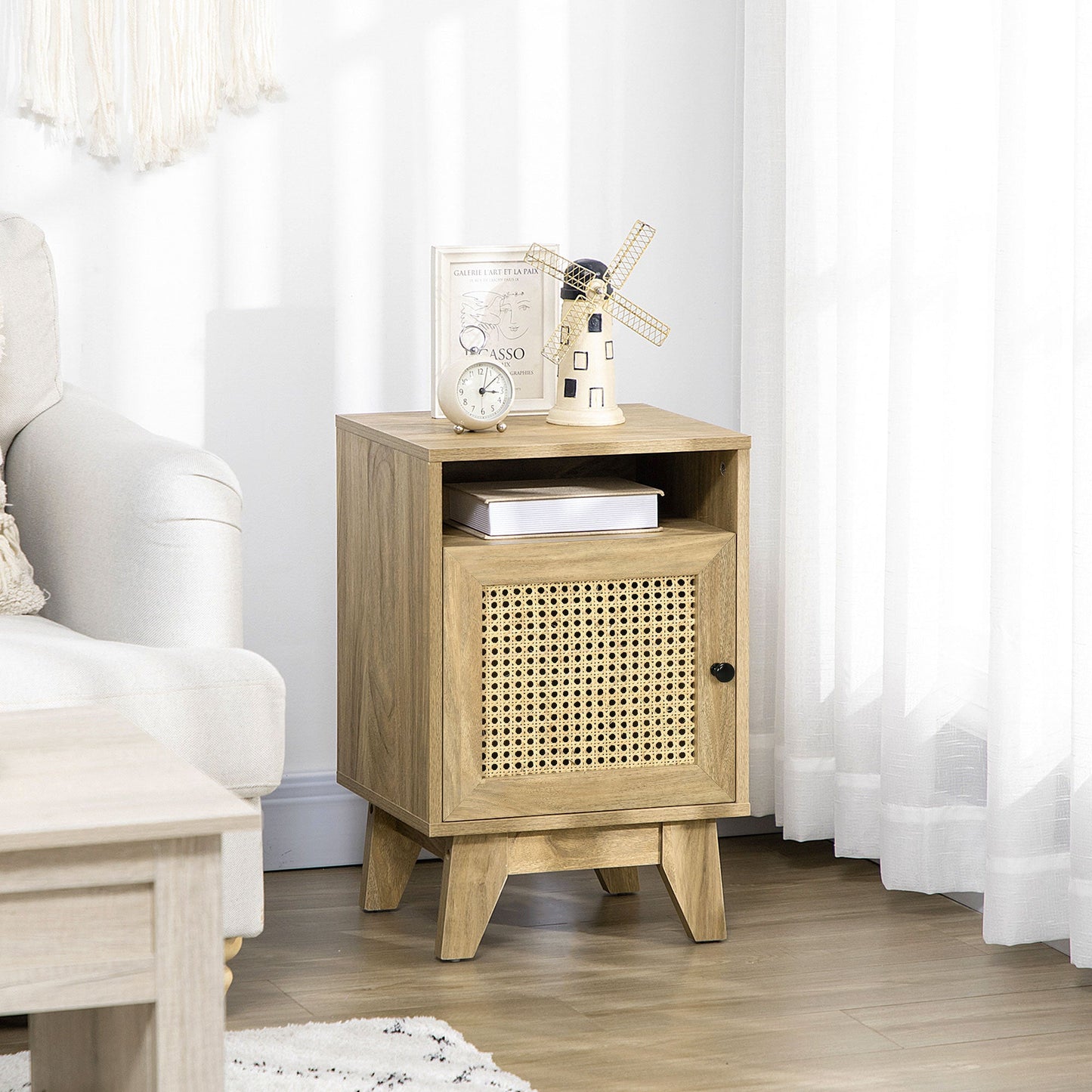 Bedside Table with Rattan Element