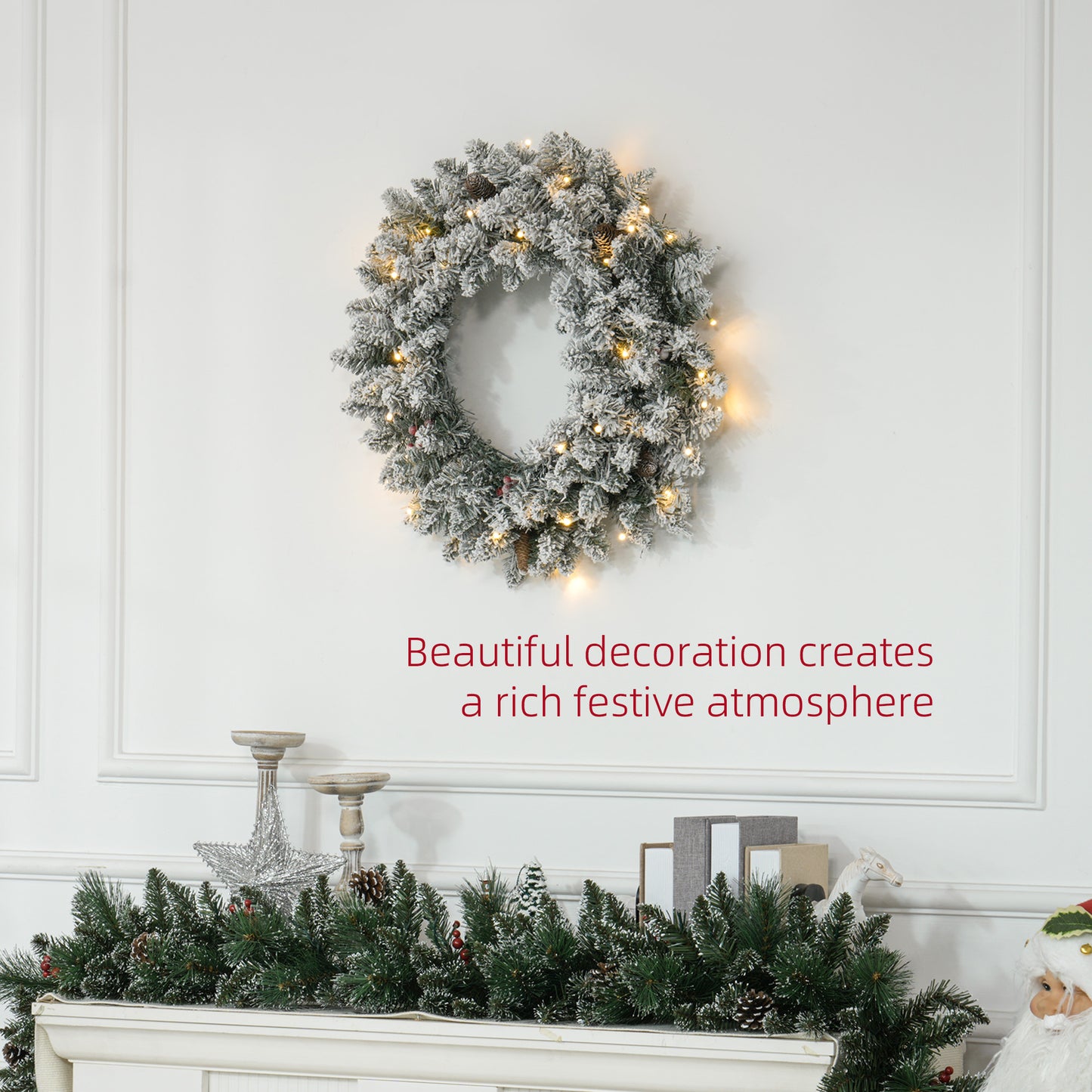 Pinecones & Berries Wreath Christmas Decoration with Frosted Pattern - 60cm