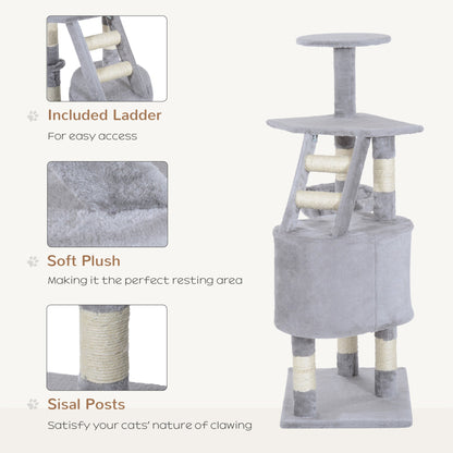 PawHut Cat Tree Kitten Scratching Post Activity Center Play House Pet Furniture 125cm Grey