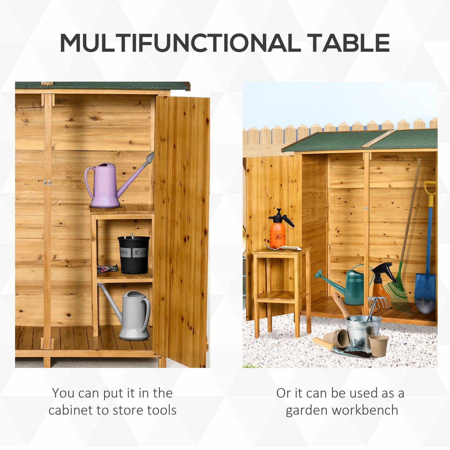 Fortress 160cm Double Door Pent Garden Store With Table Fir Wood Natural by Steadfast