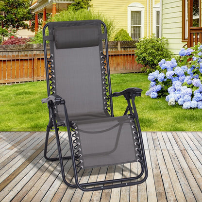 Outdoor Zero Gravity Chair w/ Head Pillow for Patio Decking Gardens Camping Grey