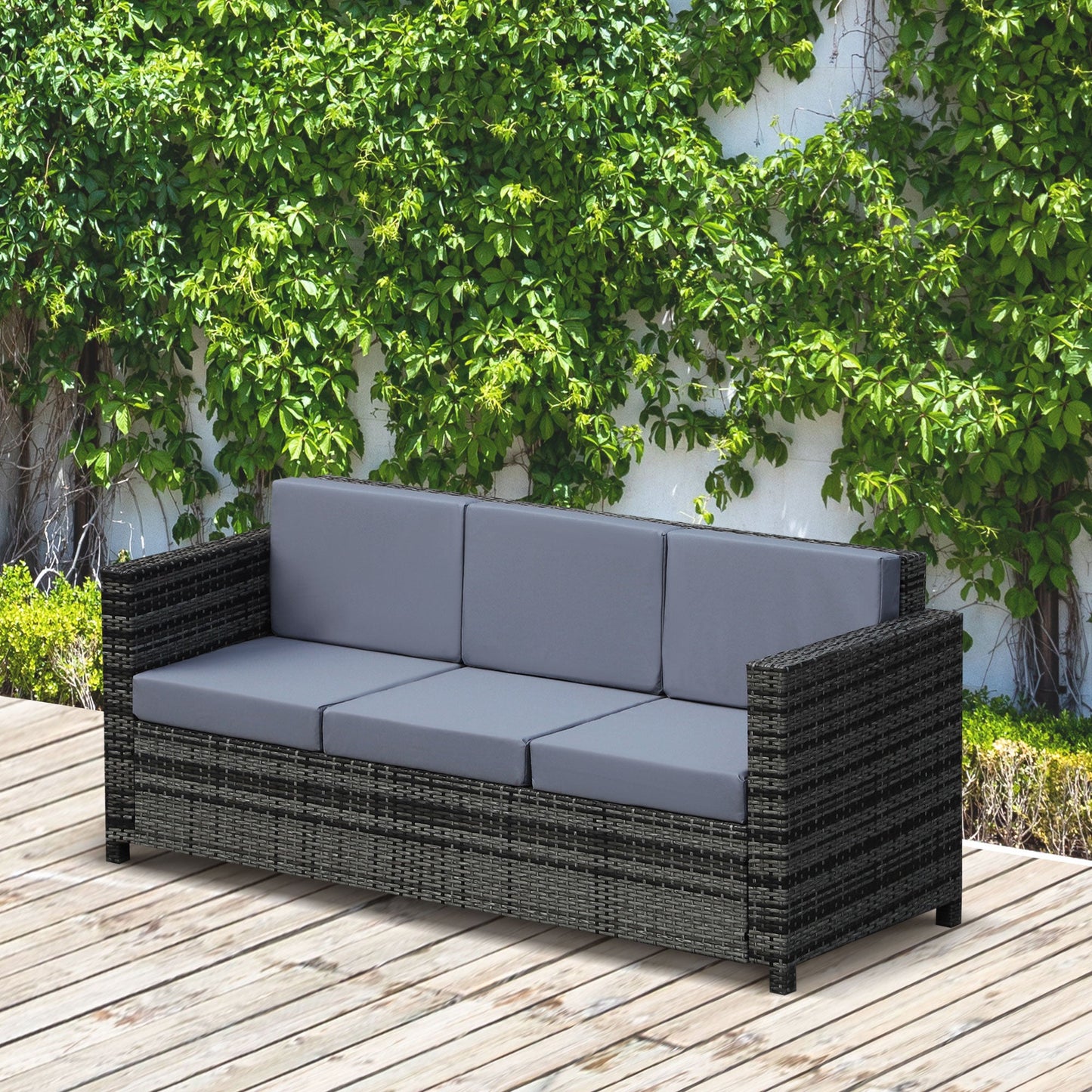 3 Seater Weather Resistant Outdoor Garden Rattan Sofa Grey