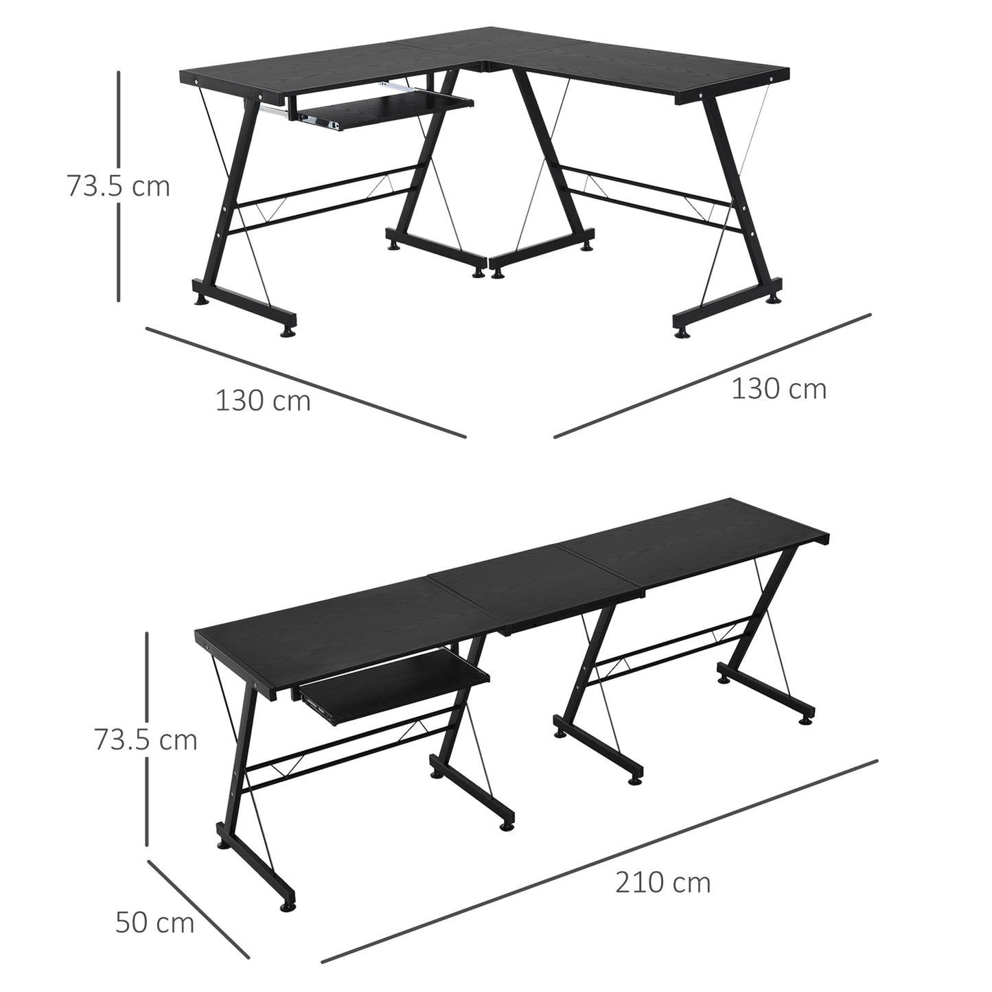 Office Gaming Desk L Shape Straight Corner Table Computer Work Station Laminated Sturdy w/ Keyboard Tray Black