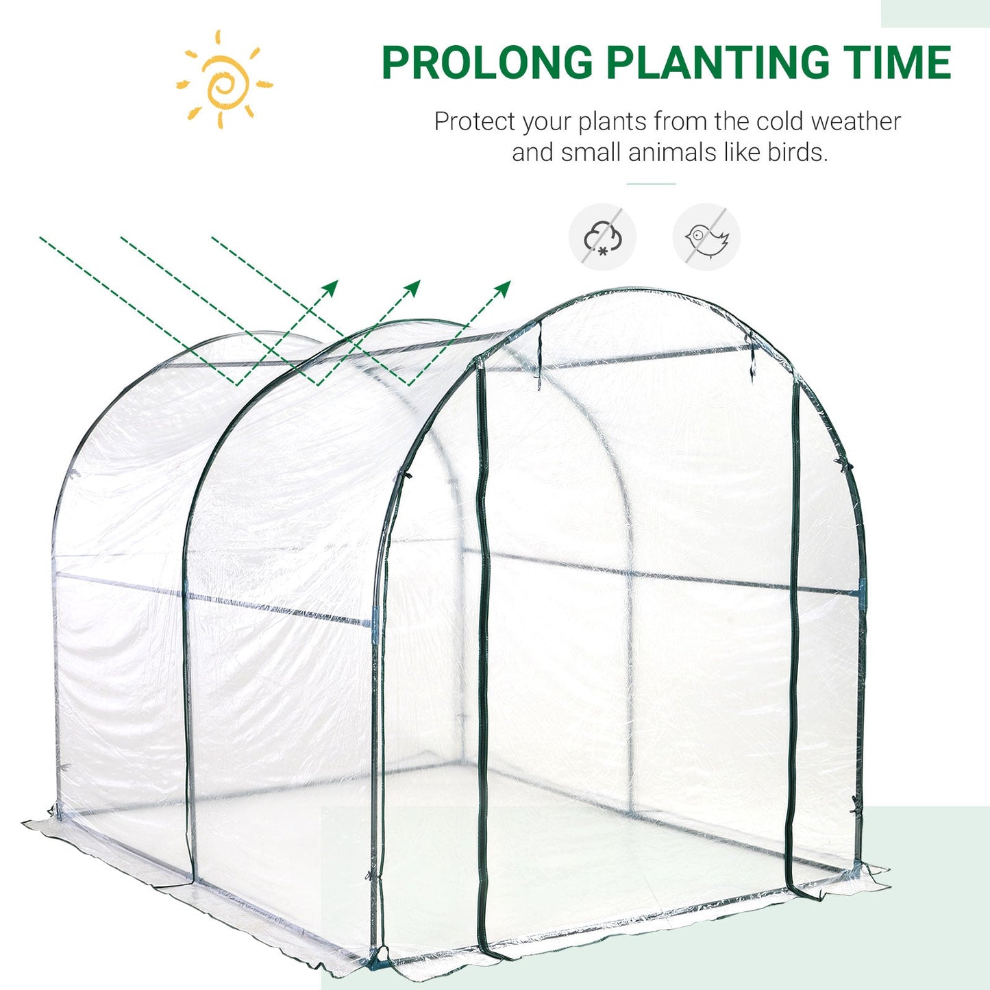 Walk-in Polytunnel Greenhouse with Roll-up Door Transparent Tunnel Greenhouse with Steel Frame and PVC Cover