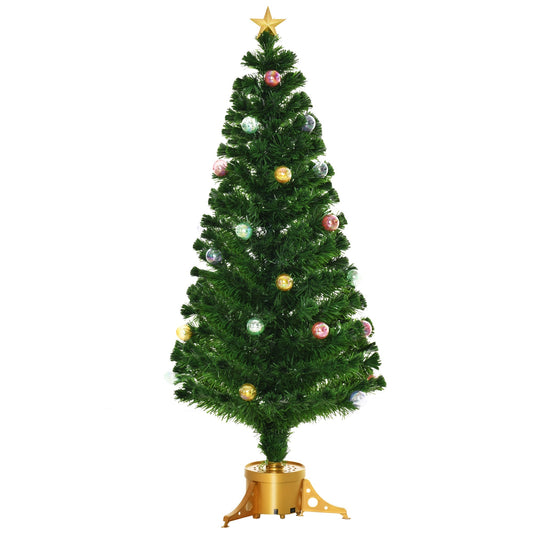 Homcom 5FT Prelit Artificial Christmas Tree Fiber Optic Holiday Home Xmas Indoor Decoration with Golden Stand Green