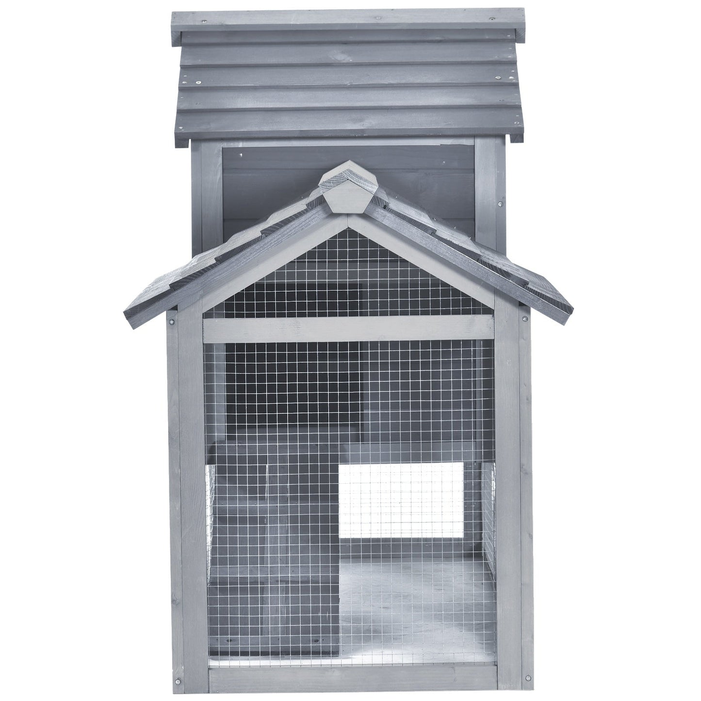 PawHut Chicken's 2-Tier Fir Wood Hutch Grey