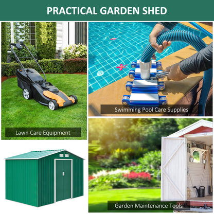 Galvanised 9 x 6' Double Door Apex Garden Shed With Ventilation Steel Green by Steadfast