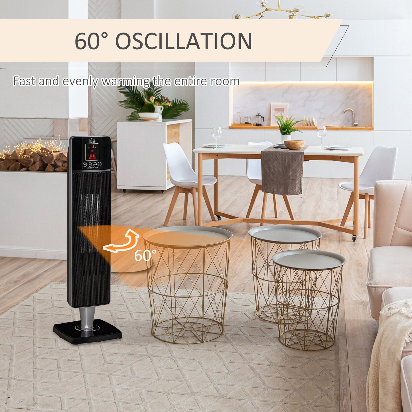 Indoor Space Heater Oscillating Ceramic Heater w/ Adjustable Modes 1000W/2000W