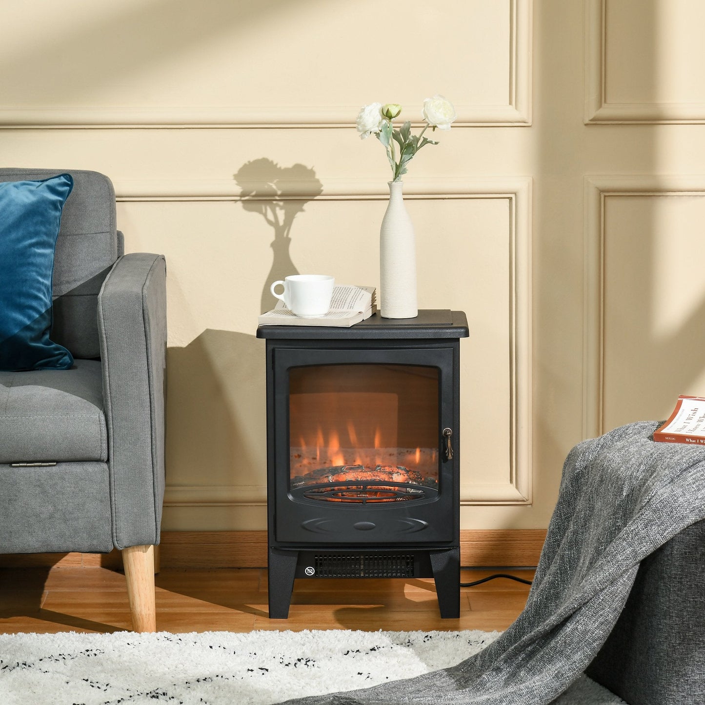 1800W Electric Fireplace Freestanding Black