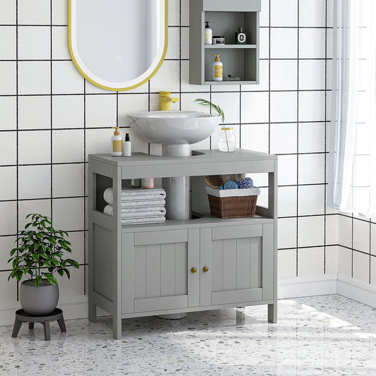 kleankin Pedestal Under Sink Cabinet with Double Doors