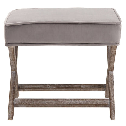 Homcom Vintage Footstool Padded Seat X Leg Chair Velvet Cover Shabby Chic Footrest Solid Rubber Wood 49.5 x 45 x 41 cm Grey