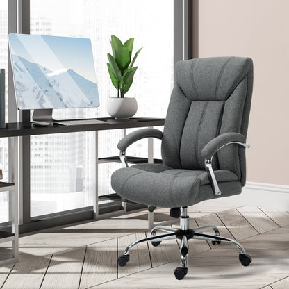 Vinsetto Home Office Chair Linen Fabric Computer Chair With Adjustable Height Armrests Swivel Wheels Grey