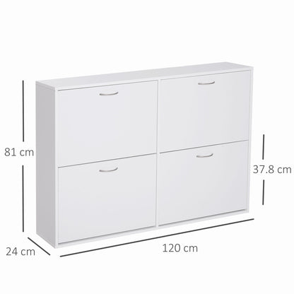 Wooden Modern Design 4 Drawer Shoes Cabinet Pull Down Shelf Storage Organiser - White