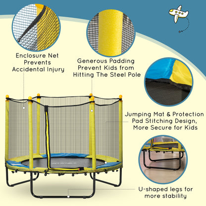 4.6FT / 55 Inch Kids Trampoline with Enclosure Safety Net Pads Indoor Trampolines for Child 1-10 Years Old