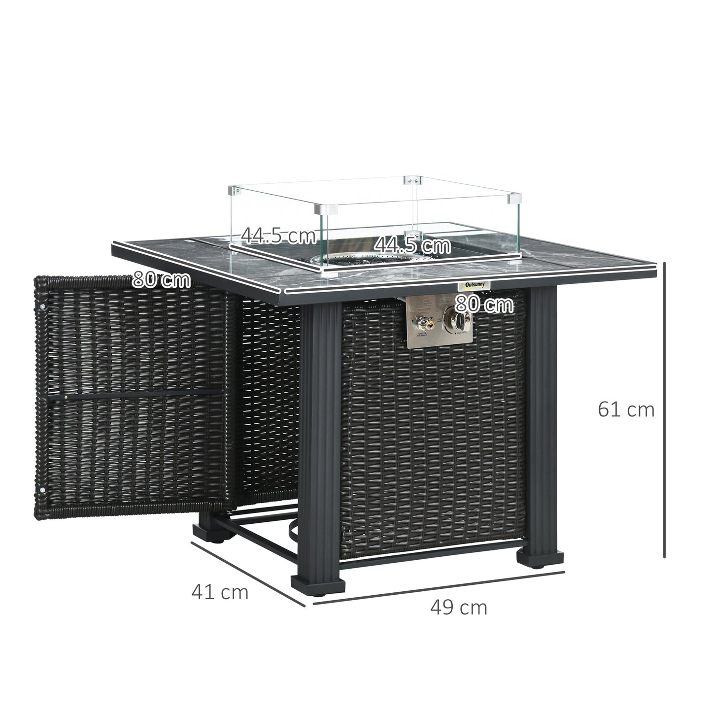 Outdoor PE Rattan Gas Fire Pit Table