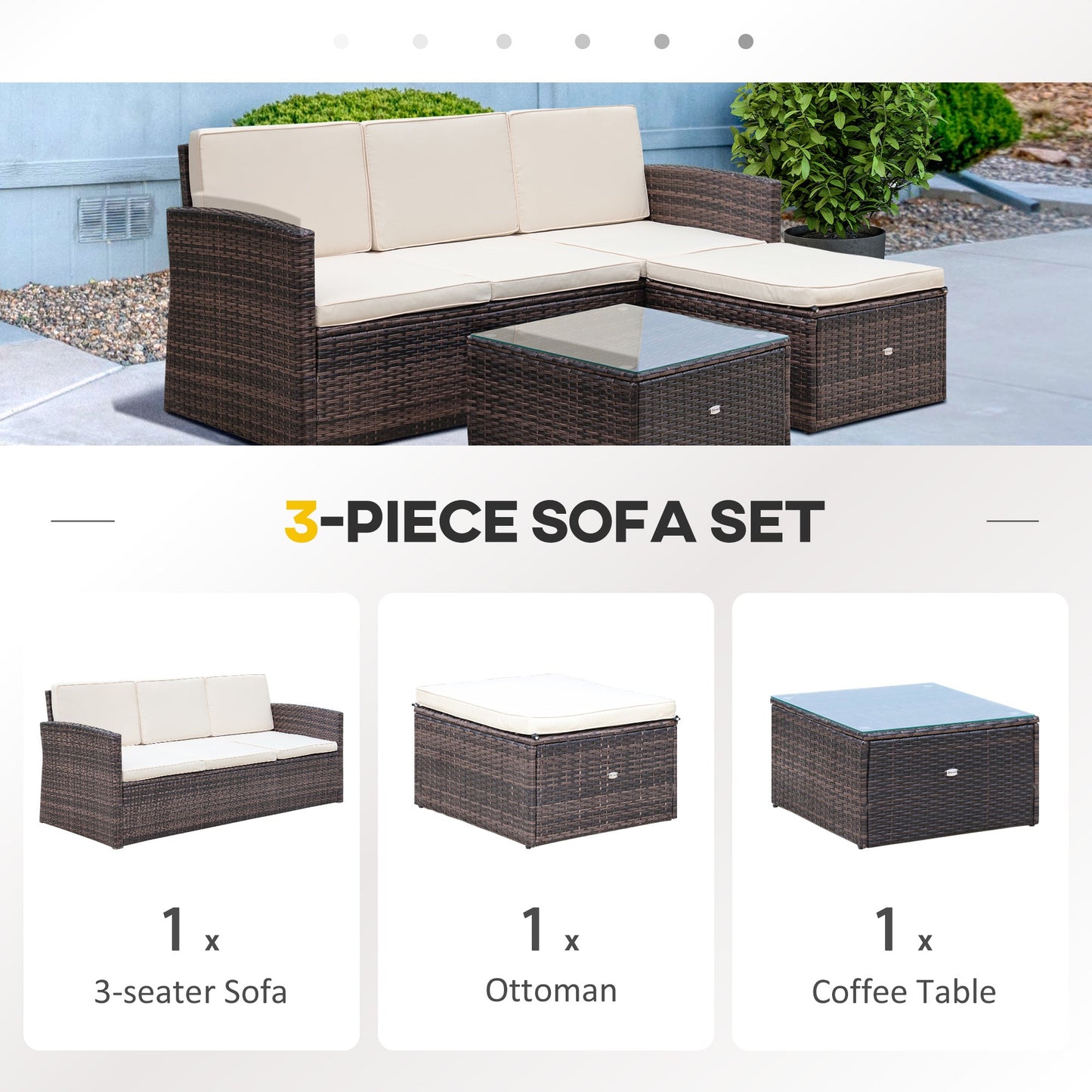 Rattan Garden Furniture Outdoor Patio 4 Seater Corner Sofa and Coffee Table Set Footstool with Thick Cushions Brown