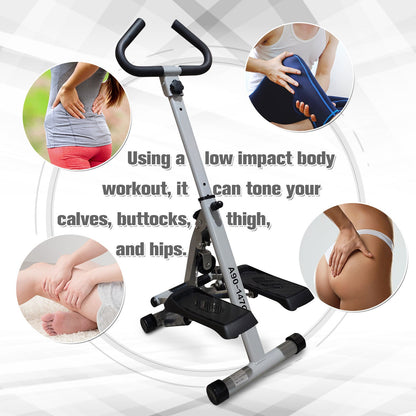 Stepper w/ Handle Hand Grip Workout Fitness Machine For Fitness Aerobic Exercise Home Gym Grey