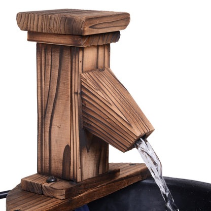 Wood Barrel Patio Water Fountain Garden Decorative Ornament Water Feature with Electric Pump