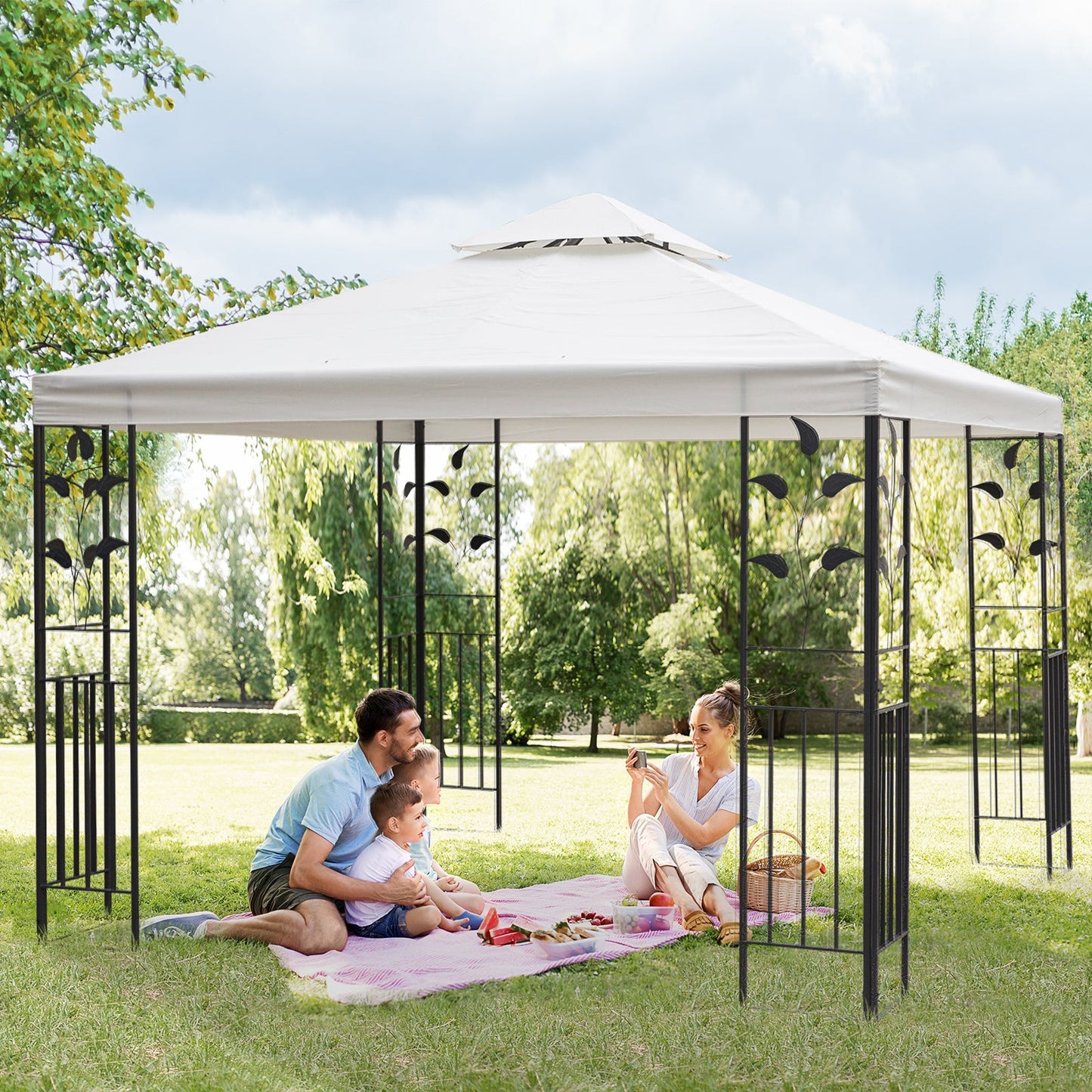 3 x 3m Outdoor Steel Gazebo with 2 Tier Roof