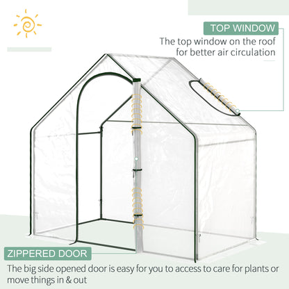 Walk In PVC Greenhouse Garden Outdoor Flower Planter Steel Frame w/ Zipped Door & Window 180 x 100 x 168CM White