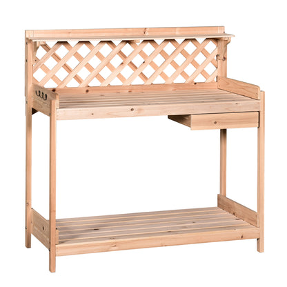 Fir Wood Outdoor Garden Potting Table w/ Drawer