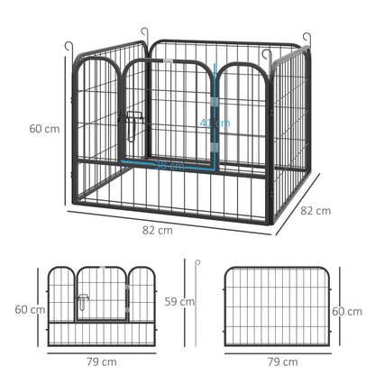 PawHut Heavy Duty Dog Pens Pet Puppy Metal PlayPen 4 Panel Foldable Dog Crate Kennel 82 x 82 x 60 cm