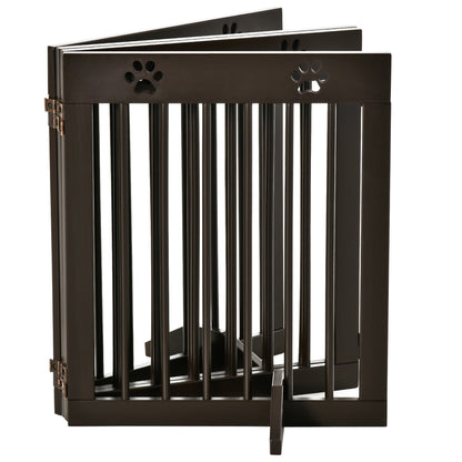 Pawhut Freestanding Pet Gate 4 Panel Folding Wooden Dog Barrier With Support Feet