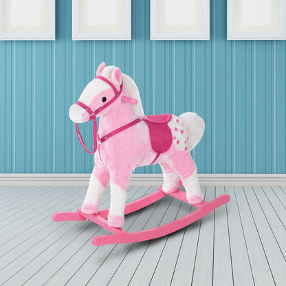 Children Child Kids Plush Rocking Horse with Sound Handle Grip Traditional Toy Fun Gift Pink