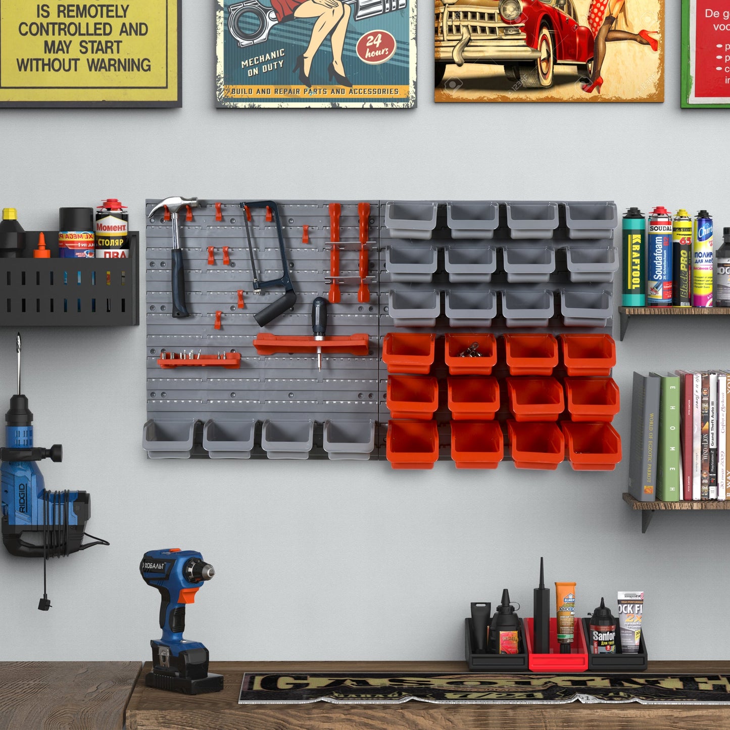 DURHAND PP Wall Mounted Tools & Hardware Storage Unit w/ Containers