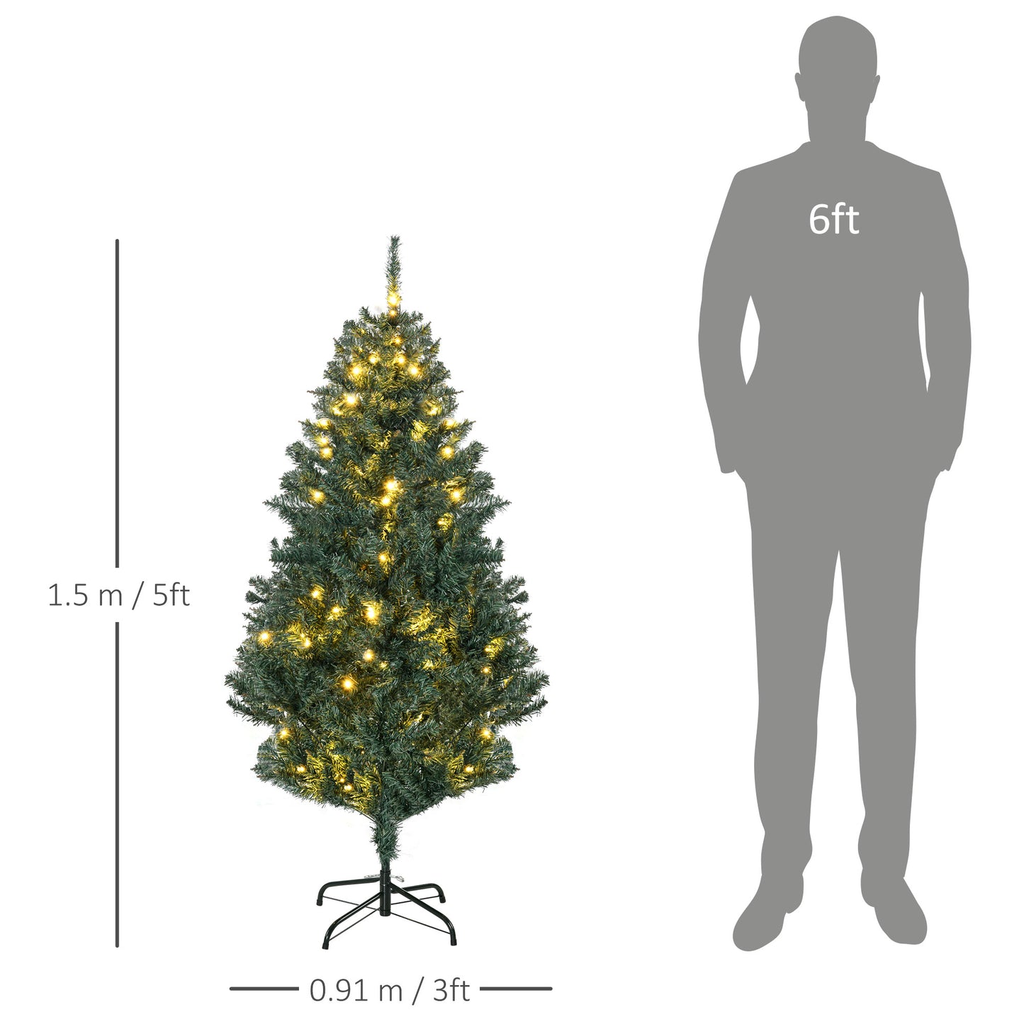 5ft Decorated Christmas Tree Artificial - with LED Lights Warm White 472 Tips