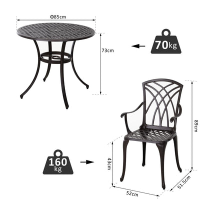 Patio Cast Aluminium 5-Piece Dining Table & 4 Chairs Set Outdoor Garden Furniture