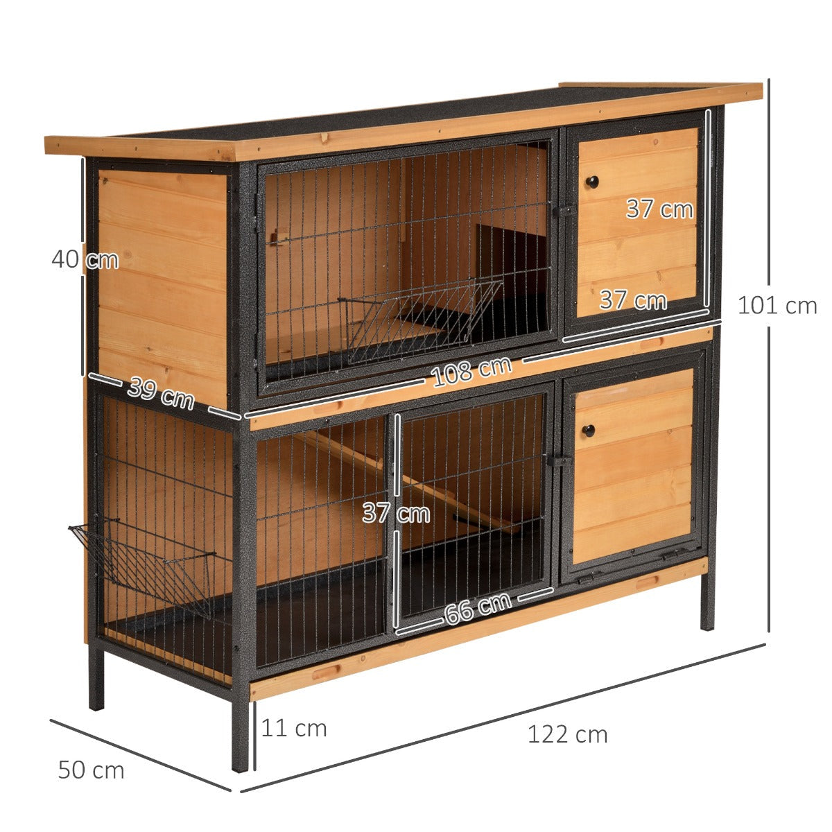 PawHut Wooden Metal Rabbit Hutch Guinea Pig Hutch Bunny Cage Pet House Bunny w/ Slide-Out Tray Outdoor Light Yellow