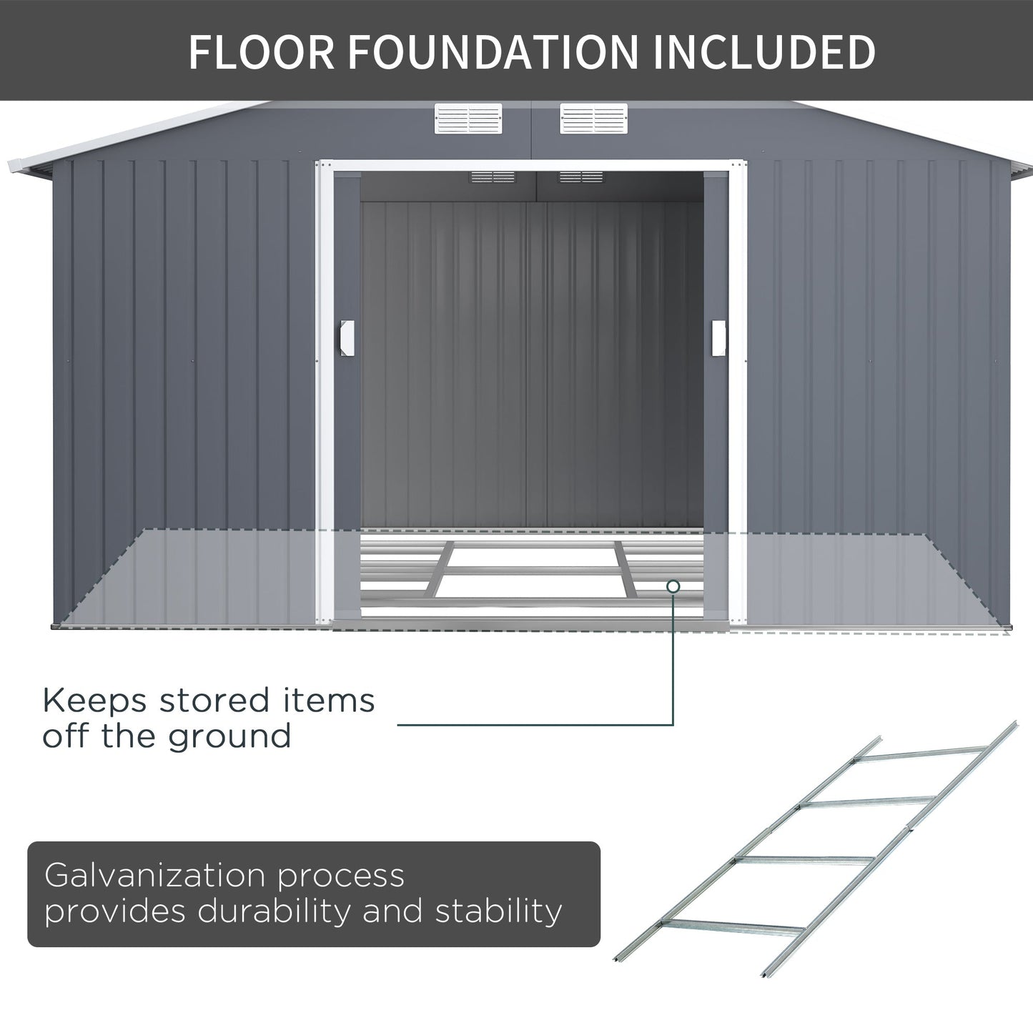 Galvanised 13 x 11' Sliding Double Door Apex Garden Shed With Ventilation Steel Grey by Steadfast