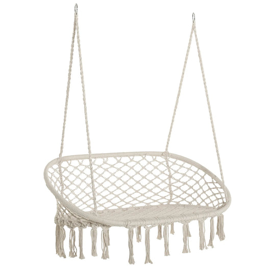 Hanging Hammock Chair Cotton Rope Porch Swing with Metal Frame