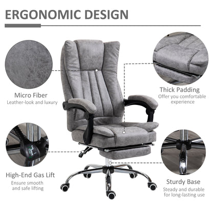 Vinsetto Home Office Chair Microfibre Desk Chair with Reclining Function Armrests Swivel Wheels Footrest Grey